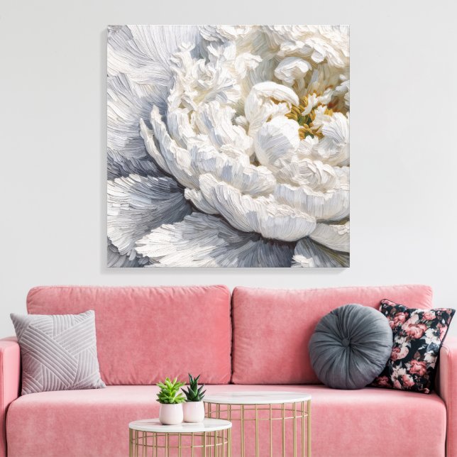White Peony Impasto Painting Canvastryck (Insitu (Vardagsrum))