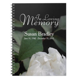 White Peony in Loving Memory Memorial GuestBook Anteckningsbok Med Spiral