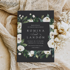White Peony | Kvadratisk Blommigt Ram Bröllop Inbjudningar