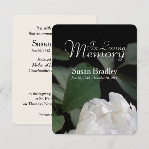 White Peony Memorial Funeral Notice I Inbjudningar