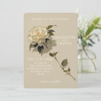 White Peony Minimal Elegant Ivory Floral Wedding  Inbjudningar