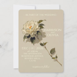 White Peony Minimal Elegant Ivory Floral Wedding  Inbjudningar