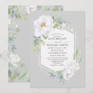 White Peony och Greenery Geometric Ram Bröllop Inbjudningar