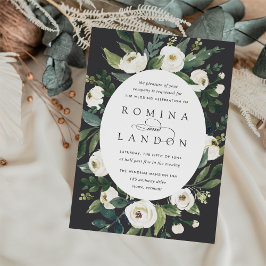 White Peony | Oval Ram Blommigt Bröllop Inbjudningar