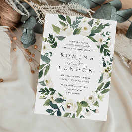 White Peony | Oval Ram Blommigt Bröllop Inbjudningar