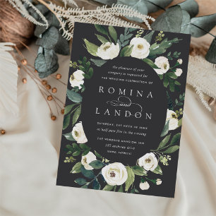 White Peony Oval Ram Blommigt Bröllop Inbjudningar