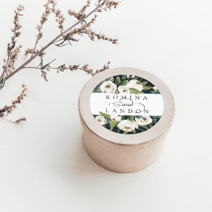 White Peony PERSONLIG BLOMMIGT BRÖLLOP Runt Klistermärke