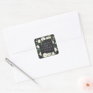 White Peony PERSONLIG BLOMMIGT RAM BRÖLLOP Fyrkantigt Klistermärke