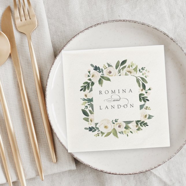 White Peony | PERSONLIG BLOMMIGT RAM BRÖLLOP Pappersservett (Skapare uppladdad)