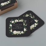 White Peony | PERSONLIG BLOMMIGT RAM BRÖLLOP Underlägg Papper Kvadrat<br><div class="desc">Vår vattenfärgssamling i White Peony blommigt bröllop har delikatmålat vattenfärgsgrej,  grönt botaniskt blad och vita och elfenbensblommor. Anpassa dessa underlägg till namn,  gått med med en dekorativ skriptaccent.</div>