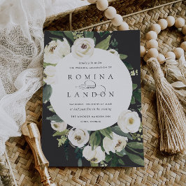 White Peony | Rund Blommigt Ram Bröllop Inbjudningar