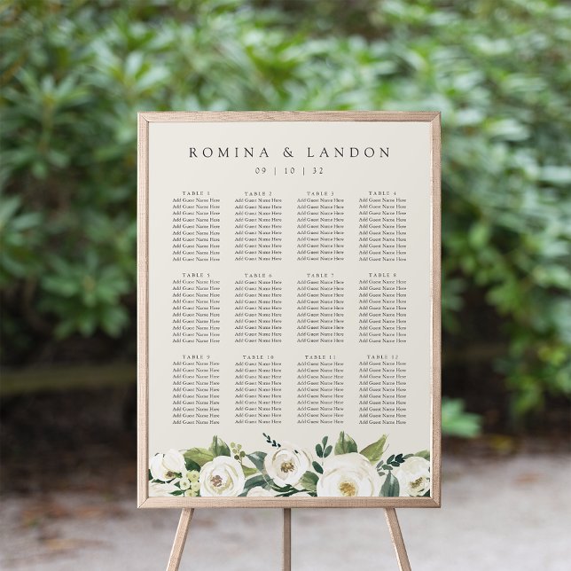 White Peony | Sätesdiagram för Blommigt Bröllop Poster (Skapare uppladdad)