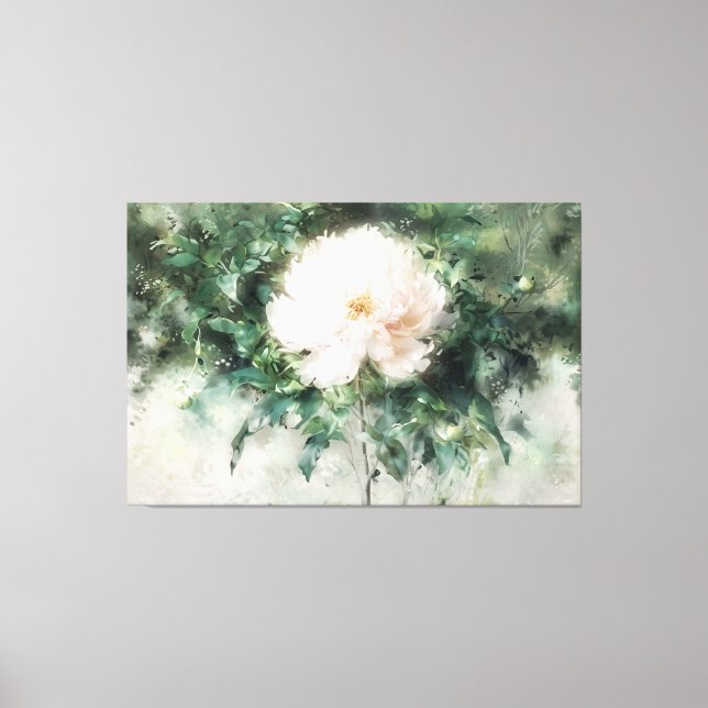 *~* White PEONY TV2 Art Stretched Kanvastryck (Framsida)