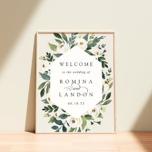 White Peony Välkomsthälsning för vattenfärgen Bl Poster