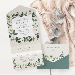 White Peony | Vattenfärg Blommigt Ram Bröllop