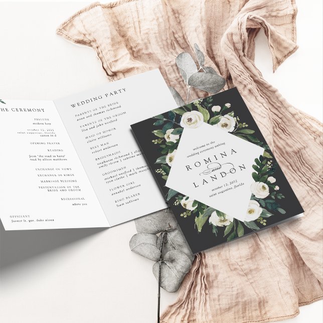White Peony | Vattenfärg Blommigt Ram Bröllop Program (Skapare uppladdad)