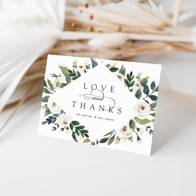 White Peony | Vattenfärgning Blommigt Bröllop Tack Kort (Skapare uppladdad)