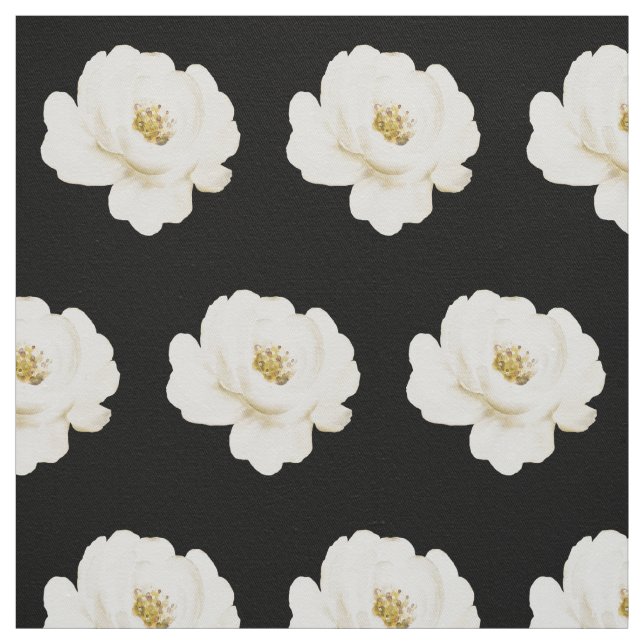 White Peony Watercolor Black Tyg (Provkarta)