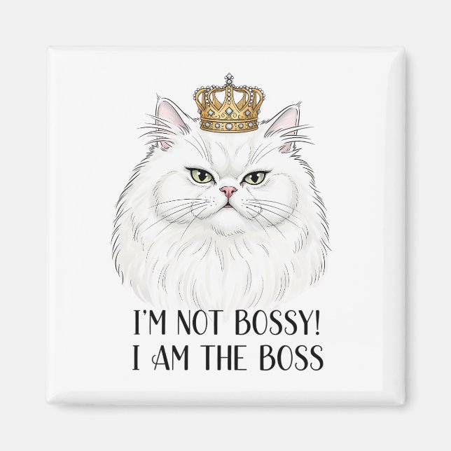White Persian Cat Funny Bossy-citat Magnet (Framsidan)