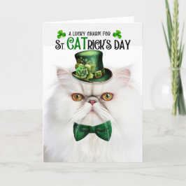 White Persian Cat Lucky Charm St CATricks dag Helgkort