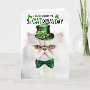 White Persian Cat Lucky Charm St CATricks dag Helgkort