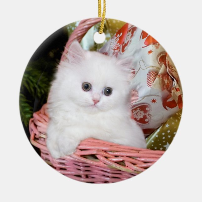 White Persian Kitten jul Julgransprydnad Keramik (Framsidan)