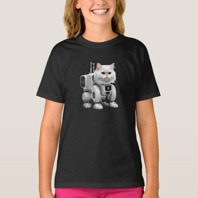 White Persian Robot T Shirt (Framsida)