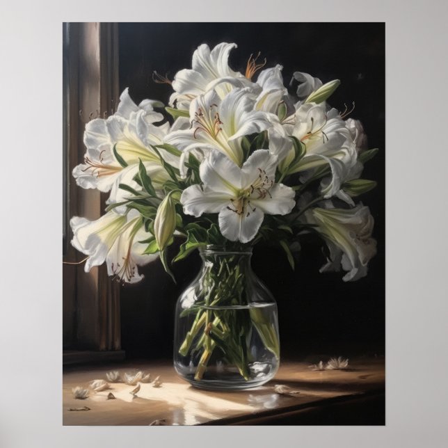 White Peruvian Lily Flowers Art Print Poster (Framsidan)