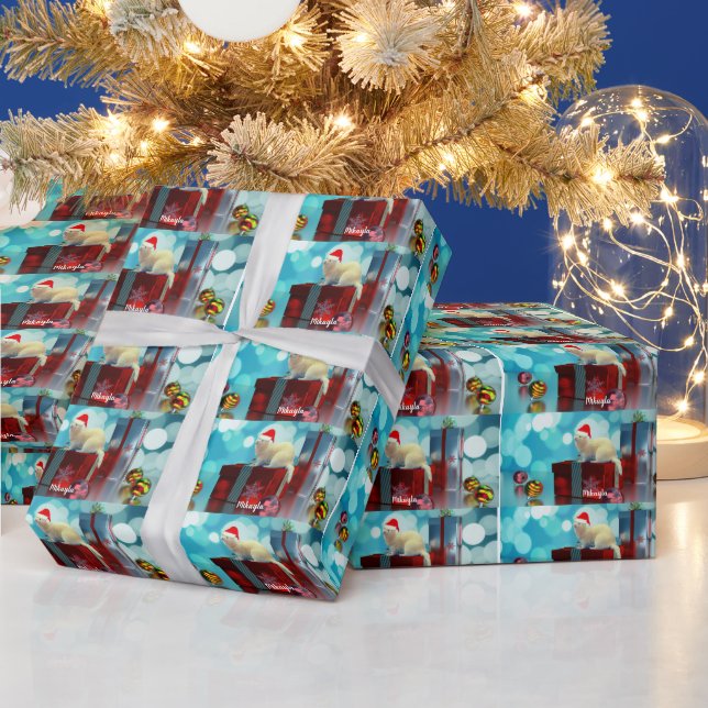 White Pet Ferret i Santa Hat  Presentpapper (Helgdagar)