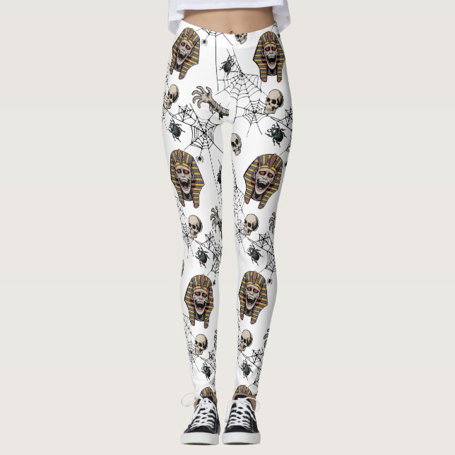 🤍 White Pharaoh Mummy Halloween Tee 🎃 👑 Leggings (Framsida)