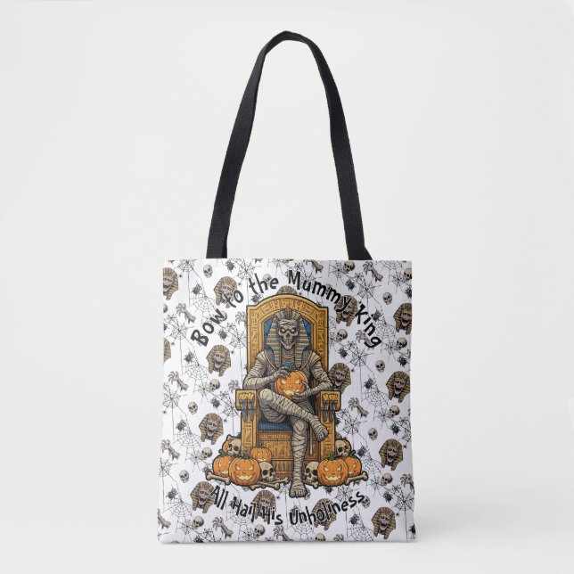 🤍 White Pharaoh Mummy Tote Bag 👑 🎃 Tygkasse (Framsida)