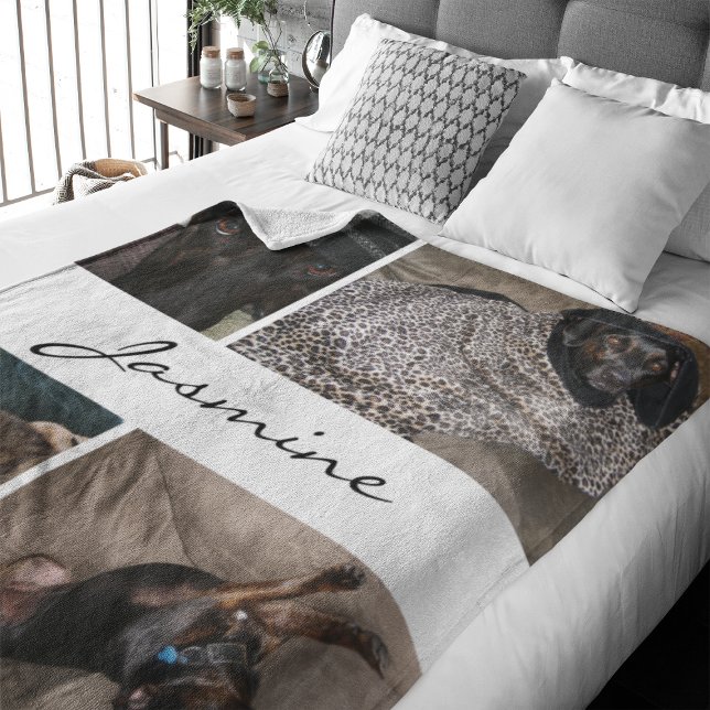 White Photo Collage | Ull Hund Blanket Fleecefilt (Capture precious pet moments with our Modern Pet Photo Collage Fleece Blanket. )