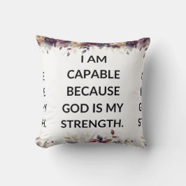 White pillow with a simple religious quote kudde