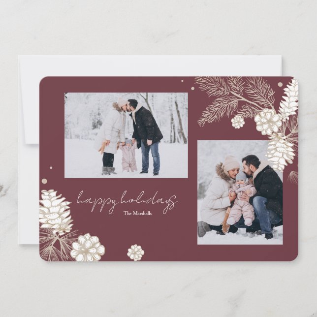 White Pine Cones 2 Photo Holiday Greeting Card Julkort (Framsida)