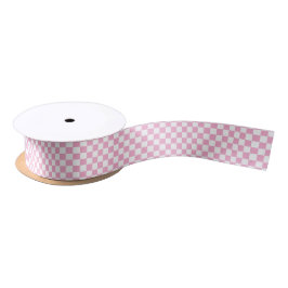 White & Pink Checkerboard Satin Ribbon