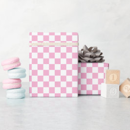 White & Pink Checkerboard Wrapping Paper Roll Presentpapper