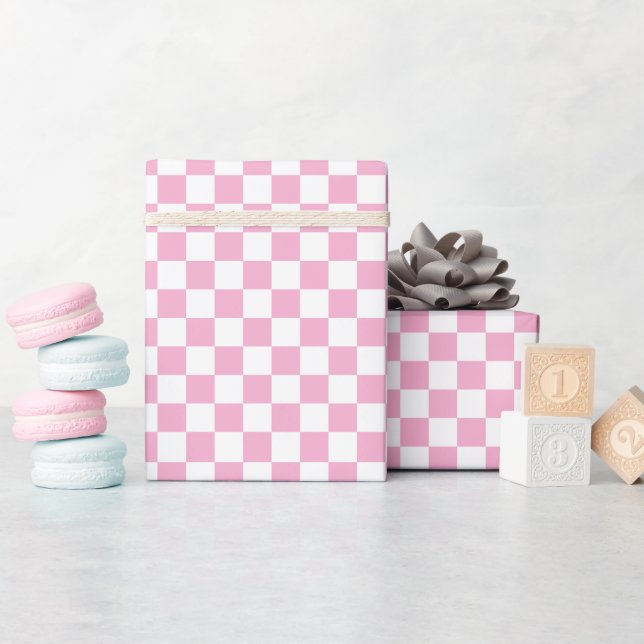 White & Pink Checkerboard Wrapping Paper Roll Presentpapper (Baby Shower)