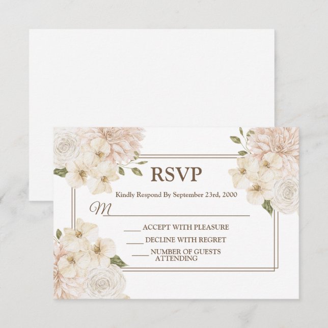 White Pink Floral Frame Modern Wedding Party OSA Kort (Fram/baksida)