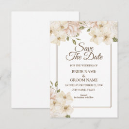 White Pink Floral Frame Modern Wedding Spara Datumet