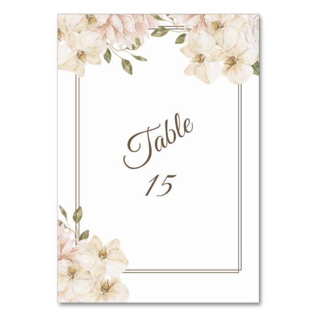 White Pink Floral Greenery Modern Wedding Party Bordsnummer (Framsidan)