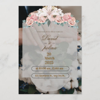 White Pink Flower Decoration Wedding Invitation Inbjudningar