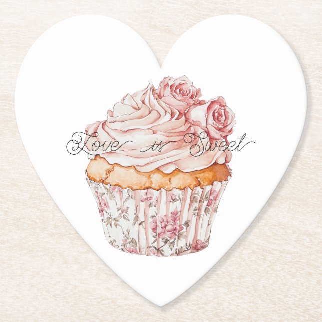 White Pink Roses Floral Cupcake Bridal Shower Underlägg Papper (Framsida)