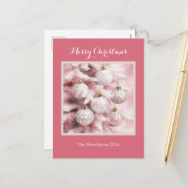 White Pink Vintage Ornaments Christmas Postcard Helg Vykort