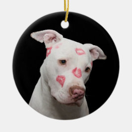 White Pit Bull med Kisses Julgransprydnad Keramik