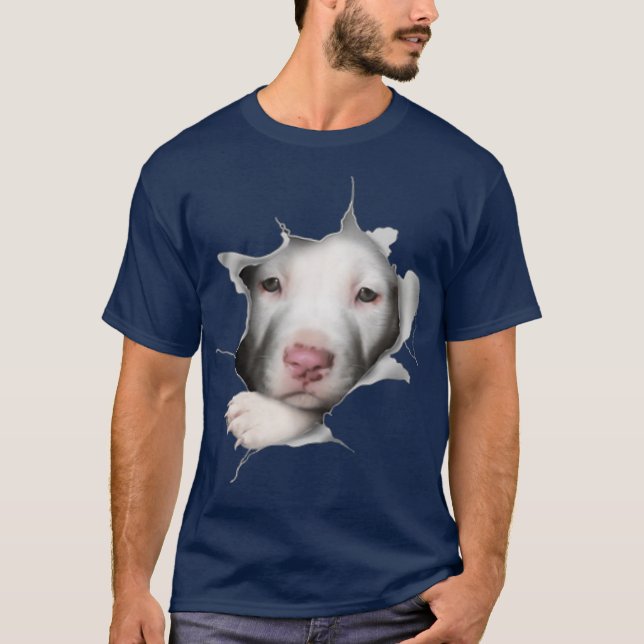 White Pitbull Face Inside Funny T Shirt (Framsida)