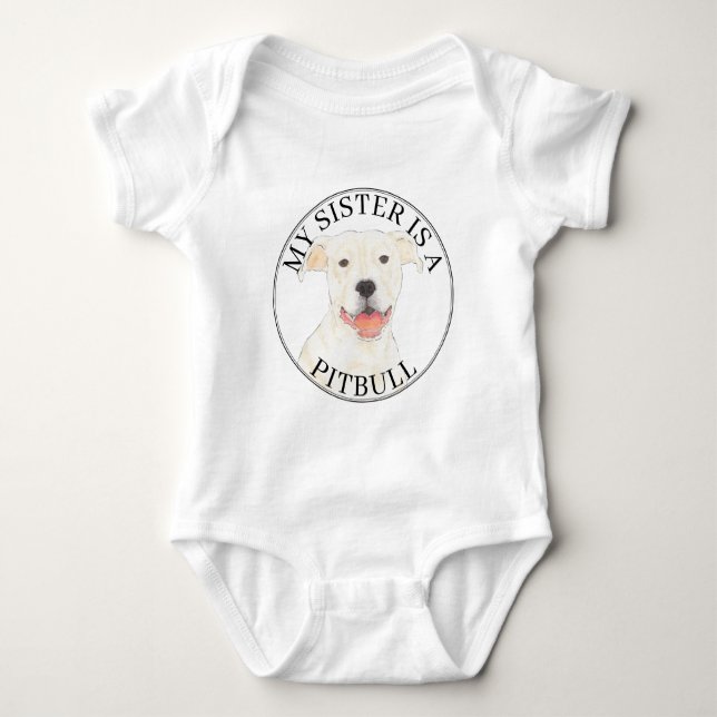 White Pitbull Hund Big Sister T Shirt (Framsida)