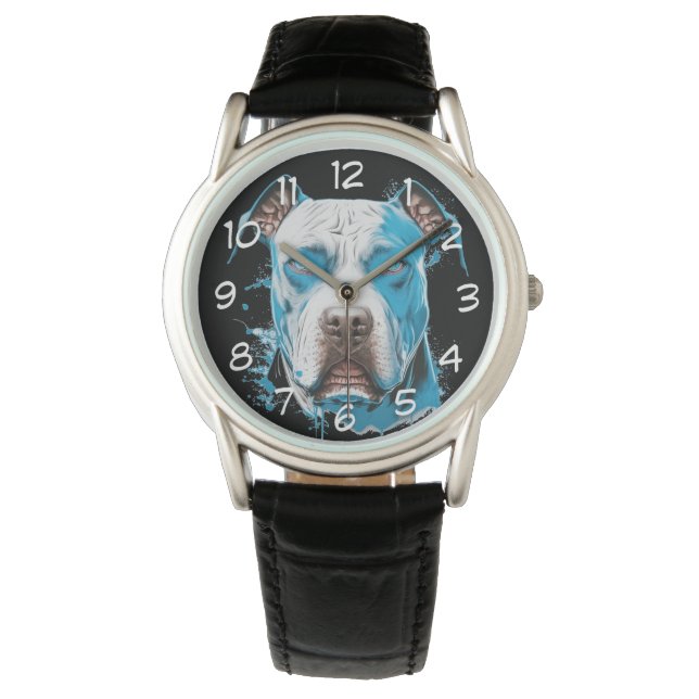 White Pitbull med Blue Ögon Armbandsur (Framsida)