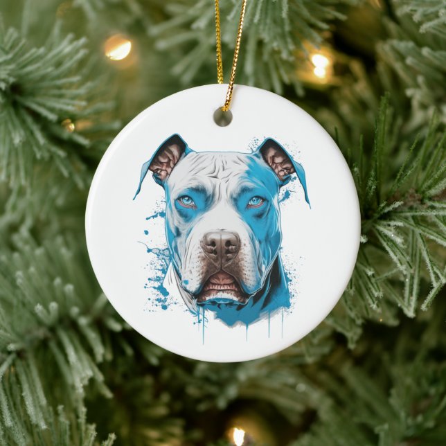 White Pitbull med Blue Ögon Julgransprydnad Keramik (Träd)