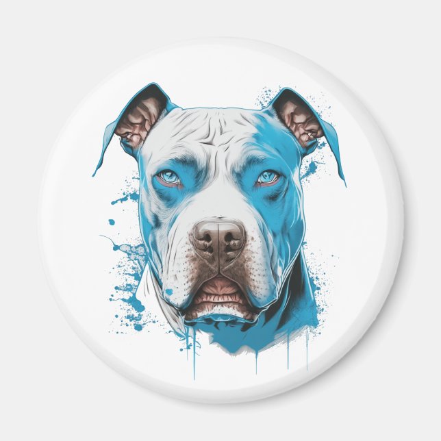 White Pitbull med Blue Ögon Magnet (Framsidan)