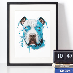 White Pitbull med Blue Ögon Poster